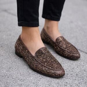 Donald Pliner brown, leather glitter ballet flats 8.5